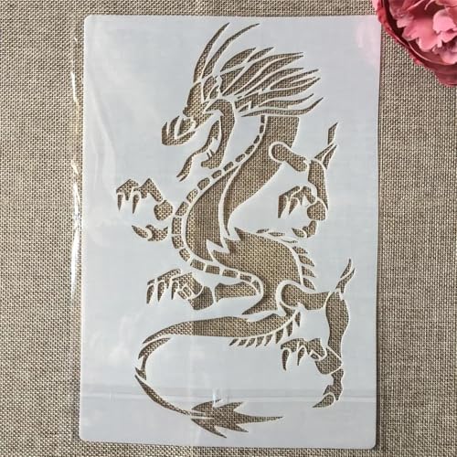 Wiederverwendbare Drachen-Schablonen, 26 x 18 cm, Westerndrache, wiederverwendbare Schablone zum Malen auf Holz, Wand, Stoff, Stein, Schild, DIY-Kunstprojekte, Tierschablone, Stil C, 29 x 21 cm von JUDUOYANXIAN