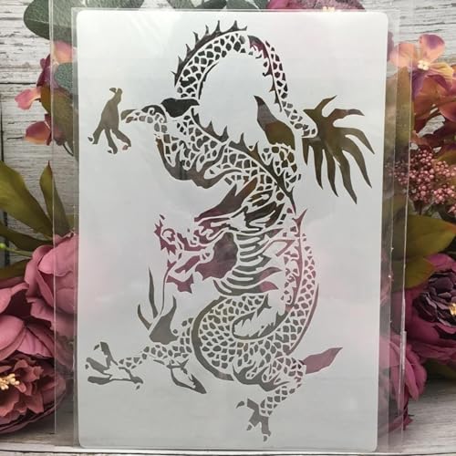 Wiederverwendbare Drachen-Schablonen, 26 x 18 cm, östlicher Drache, Schablonen zum Malen auf Holz, Leinwand, Wänden, Dekorationen, Tiervorlage, Kunstprojekte von JUDUOYANXIAN