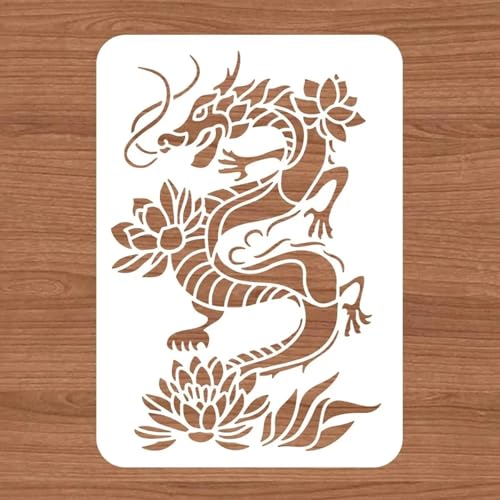 Wiederverwendbare Drachen-Schablonen, 29 x 21 cm, Drache, wiederverwendbare Schablone zum Malen auf Holz, Wand, Stoff, Stein, Schild, DIY-Kunstprojekte, Tiervorlage von JUDUOYANXIAN