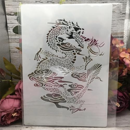 Wiederverwendbare Drachen-Schablonen, A4, 29 cm, China-Drachen-Schablonen zum Malen auf Holz, Leinwand, Wänden, Dekorationen, Tiervorlage, Kunstprojekte von JUDUOYANXIAN