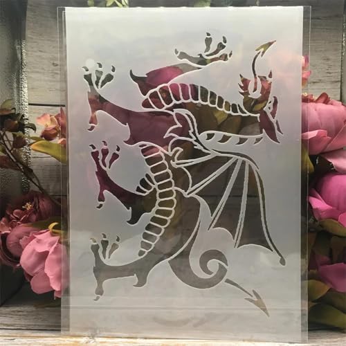 Wiederverwendbare Drachen-Schablonen, A4, 29 cm, walisischer Drache, Schablonen zum Malen auf Holz, Leinwand, Wänden, Dekorationen, Tiervorlage, Kunstprojekte von JUDUOYANXIAN