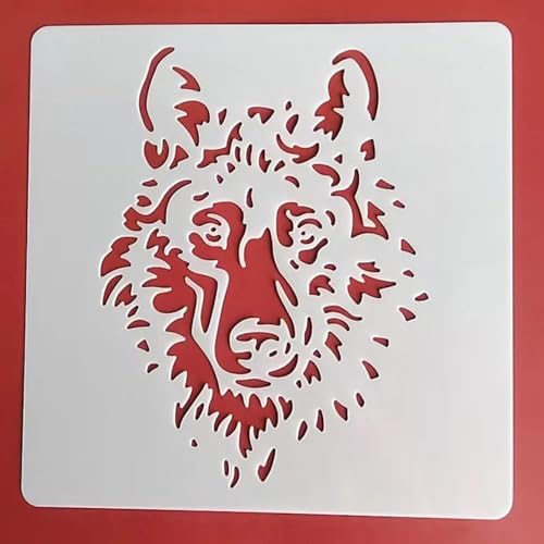 Zeichenschablonen, 13 x 13 cm, Wolf, wiederverwendbar, Kunststoff-Schablonen-Set zum Malen auf Holz, Wand, Stoff, Stein, Leinwand, Möbel, Heimdekoration, Stil 7 von JUDUOYANXIAN