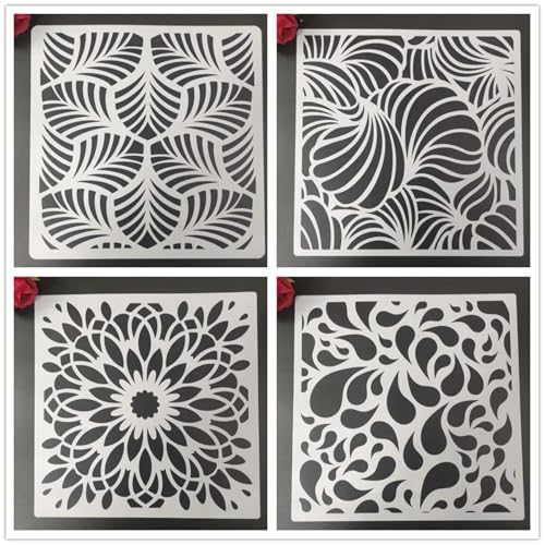 Zeichenschablonen, 30 x 30 cm, Retro-Blumenblatt, wiederverwendbar, Kunststoff-Schablonen-Set zum Malen auf Holz, Wand, Stoff, Stein, Leinwand, Möbel, Heimdekoration, 4 Stück von JUDUOYANXIAN
