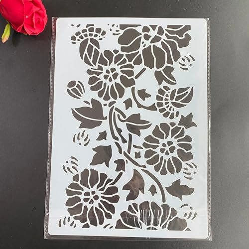 Zeichenschablonen, A4, 29 x 21 cm, Blumen, wiederverwendbar, Kunststoff-Schablonen-Set zum Malen auf Holz, Wand, Stoff, Stein, Leinwand, Möbel, Heimdekoration von JUDUOYANXIAN
