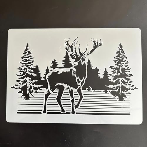 Zeichenschablonen, A4, 29 x 21 cm, Rentierwald, wiederverwendbar, Kunststoff-Schablonen-Set zum Malen auf Holz, Wand, Stoff, Stein, Leinwand, Möbel, Heimdekoration von JUDUOYANXIAN