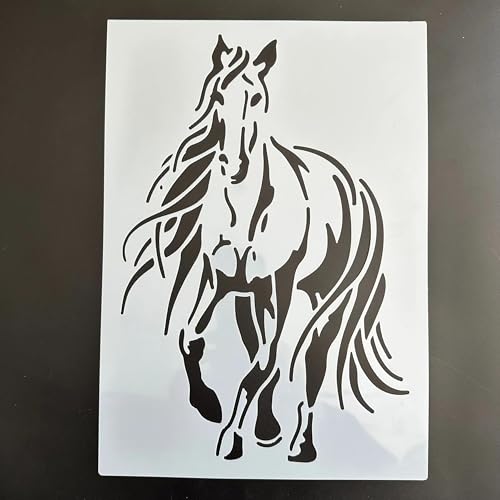 Zeichenschablonen, A4, 29 x 21 cm, Tierpferd, wiederverwendbar, Kunststoff-Schablonen-Set zum Malen auf Holz, Wand, Stoff, Stein, Leinwand, Möbel, Heimdekoration von JUDUOYANXIAN