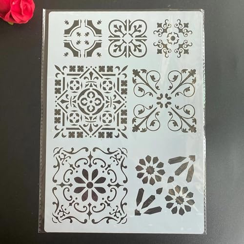 Zeichenschablonen, A4, 29 x 21 cm, Vintage-Blumenmuster, wiederverwendbar, Kunststoff-Schablonen-Set zum Malen auf Holz, Wand, Stoff, Stein, Leinwand, Möbel, Heimdekoration von JUDUOYANXIAN