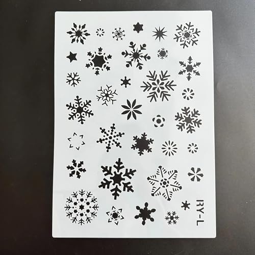 Zeichenschablonen, A4, 29 x 21 cm, Weihnachts-Schneeflocken, wiederverwendbar, Kunststoff-Schablonen-Set zum Malen auf Holz, Wand, Stoff, Stein, Leinwand, Möbel, Heimdekoration von JUDUOYANXIAN
