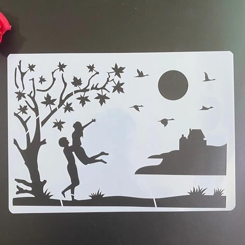 Zeichenschablonen, A4, 29 x 21 cm, romantischer Liebhaber, wiederverwendbares Kunststoff-Schablonen-Set zum Malen auf Holz, Wand, Stoff, Stein, Leinwand, Möbel, Heimdekoration, Muster A von JUDUOYANXIAN