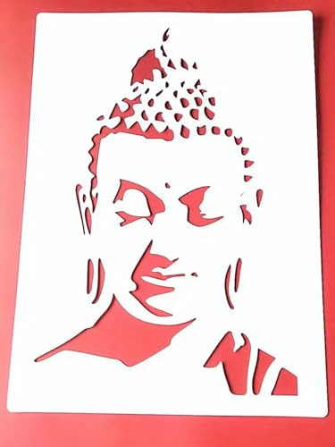 Zeichenschablonen, Buddha-Kopf, wiederverwendbar, Kunststoff-Schablonen-Set zum Malen auf Holz, Wand, Stoff, Stein, Leinwand, Möbel, Heimdekoration, Stil 3, 21 x 29 cm von JUDUOYANXIAN
