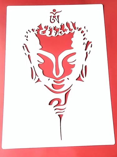 Zeichenschablonen, Buddha-Kopf, wiederverwendbar, Kunststoff-Schablonen-Set zum Malen auf Holz, Wand, Stoff, Stein, Leinwand, Möbel, Heimdekoration, Stil 8, 21 x 29 cm von JUDUOYANXIAN