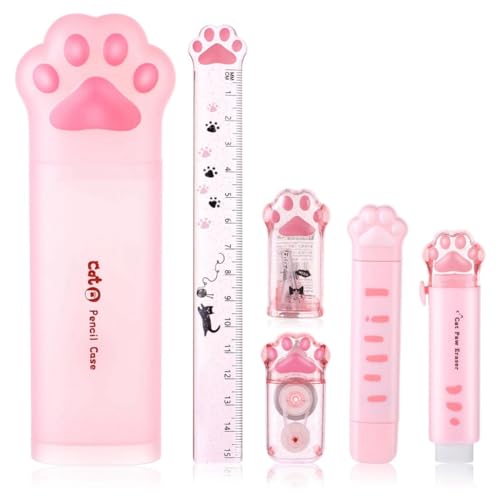JUFUM Niedliches Katzen-Schreibwaren-Set, 6-teilig, Kawaii-Katze, Bleistiftspitzer, einziehbarer Radiergummi, Korrekturband, Lineal, Rosa JUFUM Niedliches Katzen-Schreibwaren-Set, 6-teilig, Kawaii-Katze, Bleistiftspitzer, einziehbarer Radiergummi, Korrekturband, Lineal, Rosa von JUFUM