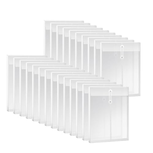 JUFUM Transparente Kunststoff-Umschläge im A4-Format, mit Kordelverschluss, erweiterbare Akten, Dokumentenmappe, Aktenbeutel-Set für Büro, 24-teilig von JUFUM