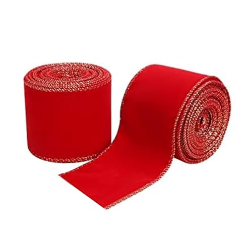 JUFYVO Samtband mit Drahtrand, Rot, Weihnachtsbaumschmuck, Geschenkverpackung, Schleifen, Basteln, für Schleifenherstellung, 2 Rollen (6,3 x 4,5 m) von JUFYVO