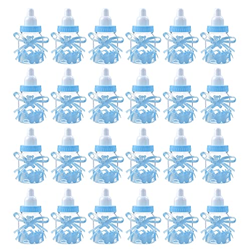 JUHONNZ Babyparty Flaschen,24 PCS Mini Dekoschnuller Geschenk Babyparty Dekorationen Candy Flaschen Babyflaschen Gastgeschenke Baby Geschenk für Jungen Mädchen Party Gefälligkeiten Blau von JUHONNZ