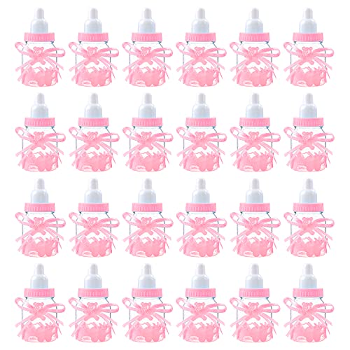 JUHONNZ Babyparty Flaschen,24 PCS Mini Dekoschnuller Geschenk Babyparty Dekorationen Candy Flaschen Babyflaschen Gastgeschenke Baby Geschenk für Jungen Mädchen Party Gefälligkeiten Rosa von JUHONNZ