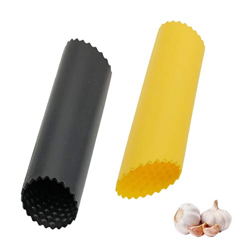 JUHONNZ Silikon Knoblauchschäler,2 Stücke Easy Roller Knoblauch Sparschäler Einfaches Nützliches Küchenwerkzeug Küchenzubehör Schäler aus Silikon Schwarz/Gelb von JUHONNZ