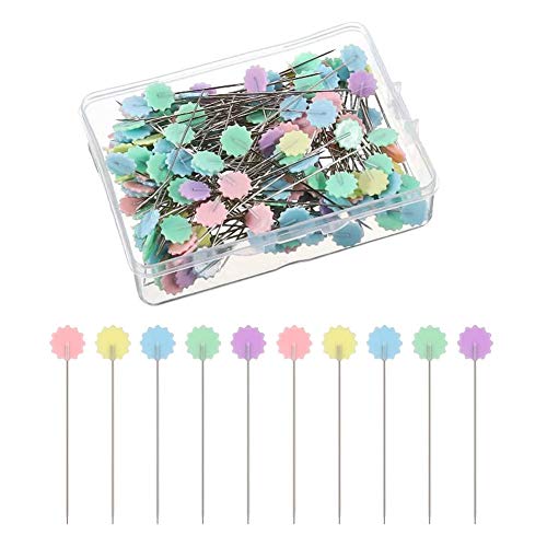 Stecknadeln mit Kopf,100 Pcs Stecknadel mit Blumenkopf Patchwork Zubehör mit Aufbewahrungsbox aus Kunststoff für Näharbeiten und zum Basteln von JUHONNZ