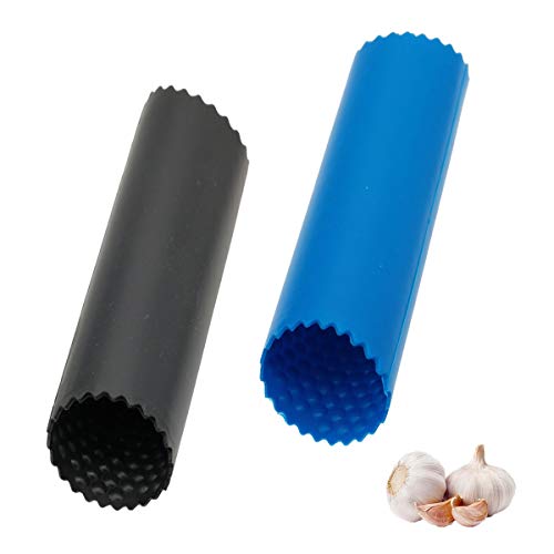 Silikon Knoblauchschäler,2 Stücke Easy Roller Knoblauch Sparschäler Einfaches Nützliches Küchenwerkzeug Küchenzubehör Schäler aus Silikon Schwarz/Blau von JUHONNZ