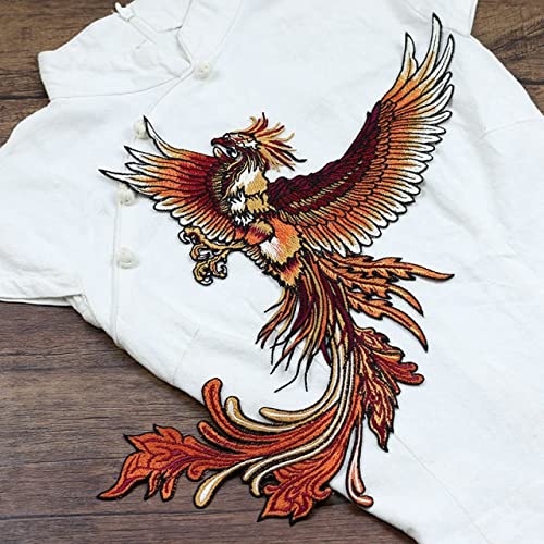 JUJING 1 x großer Phoenix-Aufnäher für Kleidung, zum Aufnähen, Stickerei, Tierapplikation, Nähen, Kleidung, Dekoration von JUJING