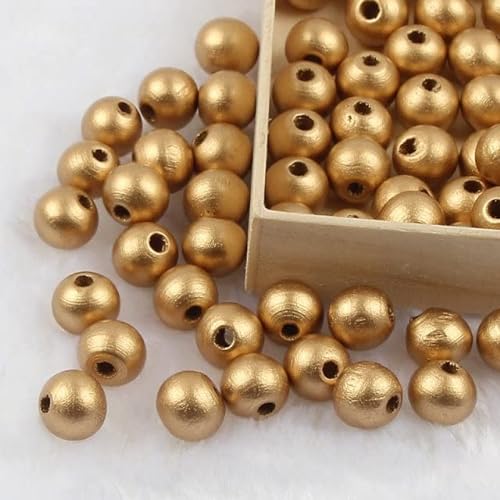 JUJING 50-500pcs 6-12mm Gold Silber Farbe Holzperlen Natürliche Runde Holzkugeln Spacer Perlen Für Schmuck Machen DIY Halskette Armband von JUJING