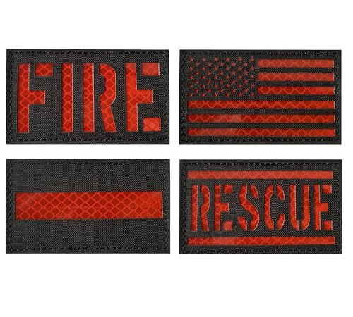 JUJUPUPS 4 Stück rechteckige amerikanische Flagge Patch mit Hakenverschluss Rückseite (schwarz-rot) von JUJUPUPS
