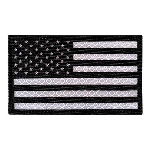 7,6 x 12,7 cm große, reflektierende US-USA-Flagge, taktische Aufnäher, Hakenverschluss auf der Rückseite (12,7 cm Breite x 7,6 cm Höhe) (schwarz-weiß) von JUJUPUPS