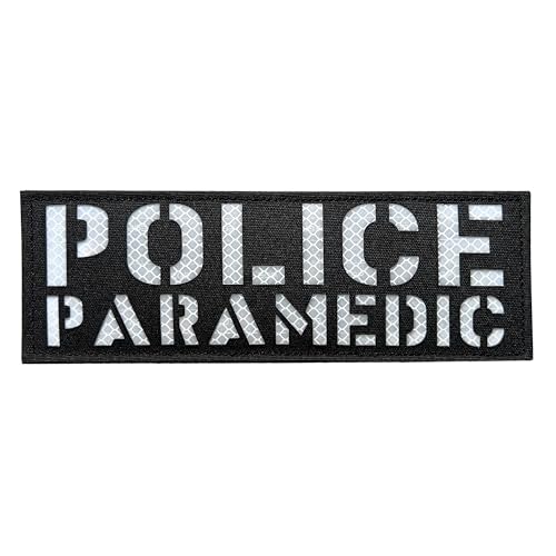 Reflektierender Aufnäher für Polizei-Sanitäter, 21,6 x 7,6 cm, reflektierend, mit Klettverschluss (schwarz-weiß) von JUJUPUPS