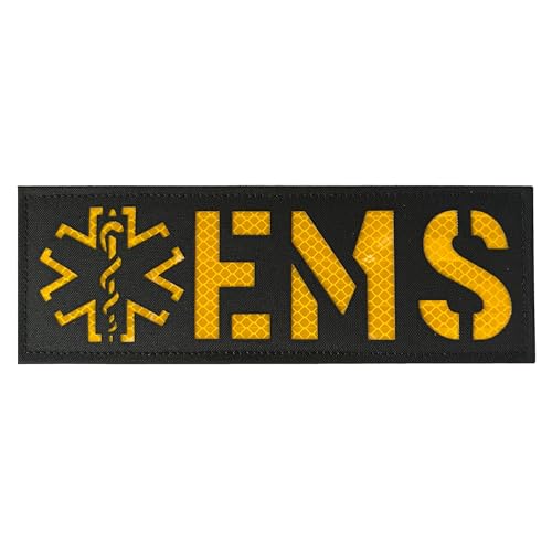 Reflektierender EMS EMT Star of Life Rückwand-Patch, lasergeschnitten, schwarz-gelb, 15,2 x 5,1 cm Reflektierender EMS EMT Star of Life Rückwand-Patch, lasergeschnitten, schwarz-gelb, 15,2 x 5,1 cm von JUJUPUPS