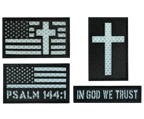 Reflektierendes Aufnäher-Set, Motiv: christliches Militär, gewebt, Klettverschluss auf der Rückseite (Schwarz-Weiß), 4 Stück von JUJUPUPS