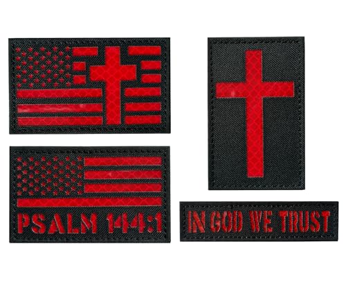Reflektierendes Aufnäher-Set mit christlichem Militär, gewebt, Klettverschluss auf der Rückseite (Schwarz-Rot), 4 Stück von JUJUPUPS