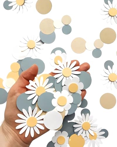 JUKOTA 100 Stück Gänseblümchen Konfetti Deko Tischdeko Geburtstag Daisy Blütenkonfetti Groß Ozeanblau Mädchen Blumen Hochzeit Pastell Basteln Diy Dekoration für Party Zubehör Blumen Tischdeko von JUKOTA