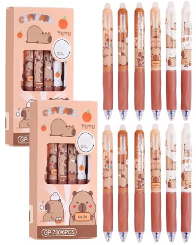 JUKOTA 12er Set Radierbare Kugelschreiber für Schüler – Capybara Gelstifte mit Löschfunktion, perfekt für Schulbeginn & Hausaufgaben (Blau) | Inkl. 12 Radiergummis | Back to School Geschenkset von JUKOTA