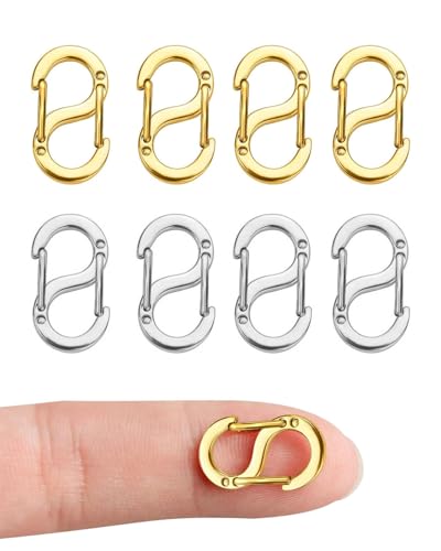 JUKOTA 8 Stück Mini Karabiner,Armbander Verschluss,Kettenverschluss Edelstahl,Armband-Verbinder,Halsketten-Armbandverkürzer,für Schultertasche,Kette,Halskette,Armband,Schlüsselschnall,(Silbrig,Gold) von JUKOTA
