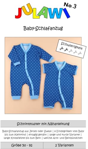 Papierschnittmuster Baby Schlafanzug Gr50-92 | JULAWI No.3 Papierschnittmuster Baby Schlafanzug Gr50-92 | JULAWI No.3 von JULAWI