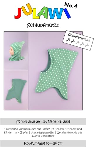 JULAWI No.4 Schlupfmütze KU40-54cm | Papierschnittmuster mit Zipfel, zweilagig genäht aus Jersey, Wendemütze, Anfänger geeignet, Sprache gebundene Nähanleitung: Deutsch inkl. Schnittmusterbogen JULAWI No.4 Schlupfmütze KU40-54cm | Papierschnittmuster mit Zipfel, zweilagig genäht aus Jersey, Wendemütze, Anfänger geeignet, Sprache gebundene Nähanleitung: Deutsch inkl. Schnittmusterbogen von JULAWI