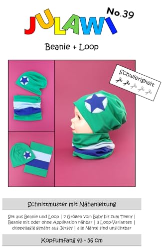 Papierschnittmuster Set Beanie + Loop KU43-56cm | JULAWI No.39 Papierschnittmuster Set Beanie + Loop KU43-56cm | JULAWI No.39 von JULAWI