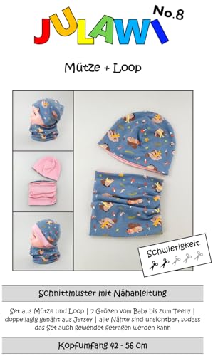 Papierschnittmuster Set Mütze + Loop KU42-56cm | JULAWI No.8 Papierschnittmuster Set Mütze + Loop KU42-56cm | JULAWI No.8 von JULAWI
