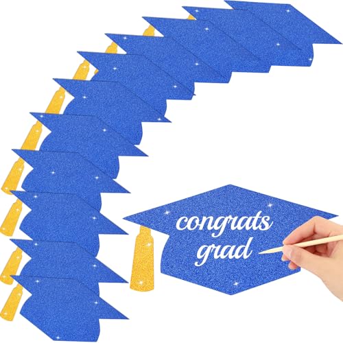 70 Stück Abschlusskappen, Glitzer-Ausschnitte, Blau / Gold, 2025, Abschlusshut, Ausschnitte mit 80 Klebepunkten, Konfetti-Tischdekoration für High School, College, Abschlussfeier, Partyzubehör, 14 cm 70 Stück Abschlusskappen, Glitzer-Ausschnitte, Blau / Gold, 2025, Abschlusshut, Ausschnitte mit 80 Klebepunkten, Konfetti-Tischdekoration für High School, College, Abschlussfeier, Partyzubehör, 14 cm von JULBEAR