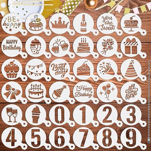 JULBEAR Kaffee Schablonen, 36 Stück Cappuccino Schablone Geburtstag Dekorieren Schablone Latte Art Kuchenvorlagen Backwerkzeuge Wiederverwendbare Kunststoff Schablonen für Kekse Backen Dessert JULBEAR Kaffee Schablonen, 36 Stück Cappuccino Schablone Geburtstag Dekorieren Schablone Latte Art Kuchenvorlagen Backwerkzeuge Wiederverwendbare Kunststoff Schablonen für Kekse Backen Dessert von JULBEAR