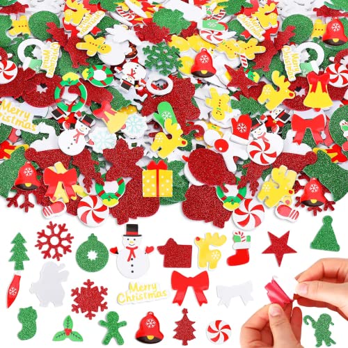 Glitzernde Weihnachtssticker, JULBEAR 300 Stück Selbstklebende Moosgummi Weihnachtsaufkleber Deko Weihnachten Schaumstoff Sticker DIY Filz Weihnachten Aufkleber für Party Basteln Dekoration von JULBEAR