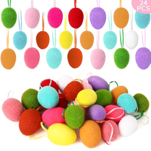 JULBEAR 24 Pcs Bunte Ostereier gepflückt Osterei mit Schaumfüllung Überraschung Ostereier Dekor für Girland Handwerk Home Tablett Party Dekoration(12 Farben,2 Größe) von JULBEAR