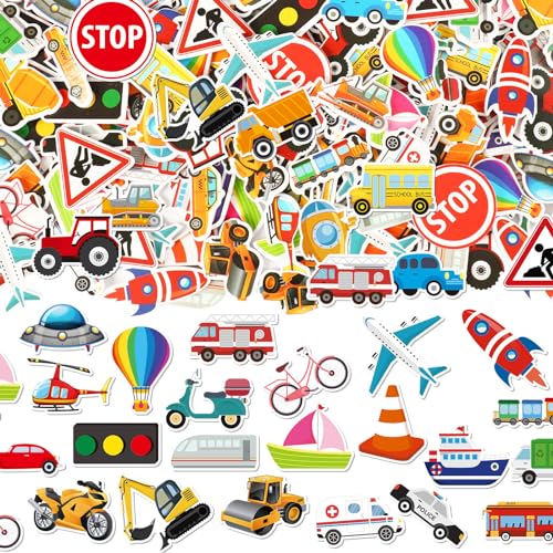 JULBEAR Auto Sticker Kinder, 300 Stück Aufkleber Kinder Auto Bagger Sticker Fahrzeug Belohnungssticker Car Sticker Moosgummi Selbstklebend Sticker für Kinder Jungen Party Kindergeburtstag Geschenke von JULBEAR