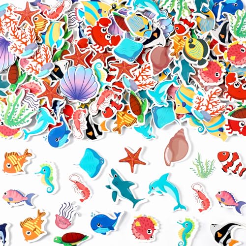 JULBEAR Meerestiere Schaumstoff Sticker, 300 Stück Moosgummi Selbstklebend Aufkleber Kinder Moosgummi Glitzer Sticker Tropische Fische Meeresschildkröten Aufkleber für Basteln Ozean Thema Geschenke von JULBEAR