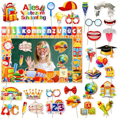 JULBEAR Schulanfang Deko, 31 Stück Einschulung Foto Requisiten Schulanfang Papier Fotorahmen und Fotobox Accessoires Lustige Schuleinführung Deko für Jungen und Mädchen JULBEAR Schulanfang Deko, 31 Stück Einschulung Foto Requisiten Schulanfang Papier Fotorahmen und Fotobox Accessoires Lustige Schuleinführung Deko für Jungen und Mädchen von JULBEAR
