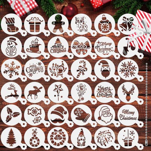 JULBEAR Weihnachten Stencil Schablonen, 36 Stück Wiederverwendbare Weihnachten Kaffee Schablonen Kleine Weihnachten Plätzchen Schablonen Kunststoff Weihnachtsschablonen für Kekse,Backen,Dessert,Malen von JULBEAR
