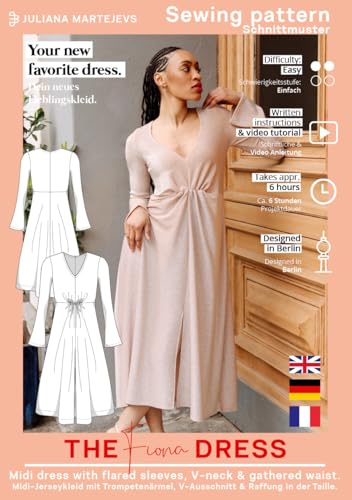 Jersey Midikleid Schnittmuster Damen (Gr. XS-XXXL) Papierschnittmuster mit Nähanleitung zum Nähen von JULIANA MARTEJEVS