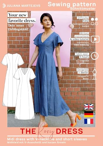 Schnittmuster Midi Kleid Sommerkleid Damen (Gr. XS-XXXL) Papierschnittmuster mit Nähanleitung zum Nähen von JULIANA MARTEJEVS