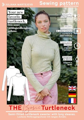 Schnittmuster Rollkragenpullover Damen (Gr. XS-XXXL) Papierschnittmuster mit Nähanleitung zum Nähen von JULIANA MARTEJEVS