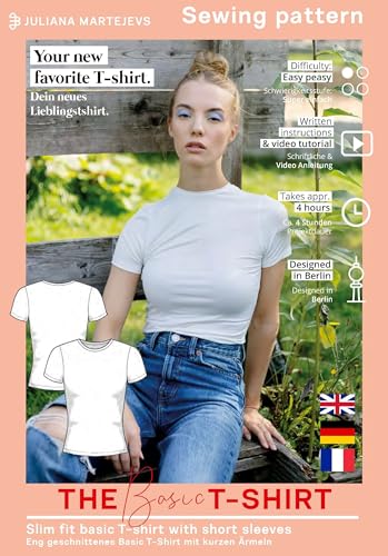 Schnittmuster Slim Fit T-Shirt Damen (Gr. XS-XXXL) Papierschnittmuster mit Nähanleitung zum Nähen von JULIANA MARTEJEVS